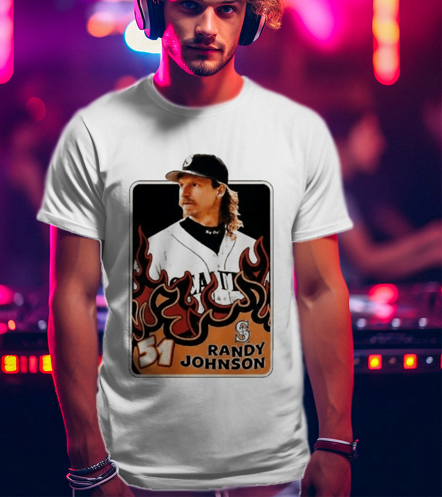 Seattle Mariners Randy Johnson Big Unit 51 MLB Baseball Flames T-Shirt