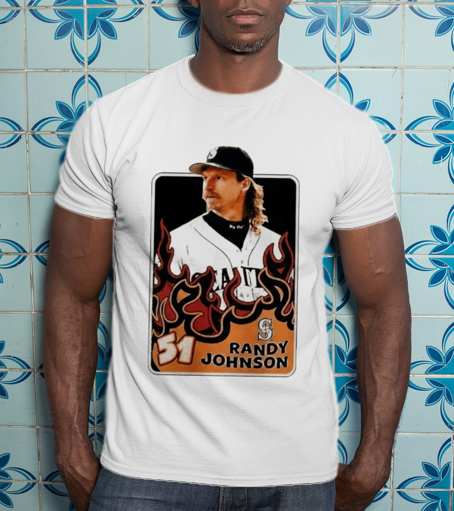 Seattle Mariners Randy Johnson Big Unit 51 MLB Baseball Flames T-Shirt