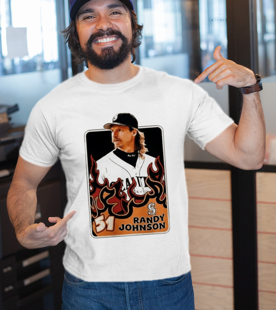 Seattle Mariners Randy Johnson Big Unit 51 MLB Baseball Flames T-Shirt