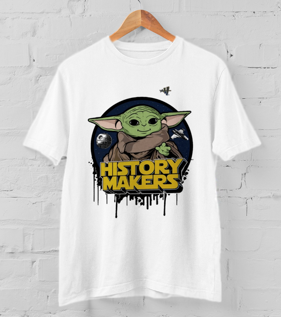 Baby Yoda History Makers Bold Text Starry T-Shirt