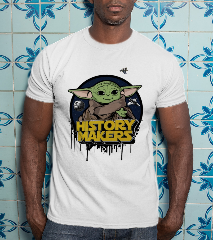 Baby Yoda History Makers Bold Text Starry T-Shirt