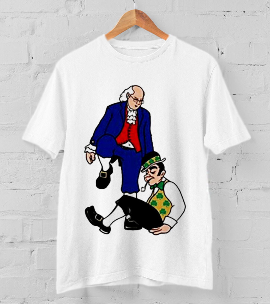 Ben Franklin Stepover Cartoon Colonial Vs Leprechaun T-Shirt