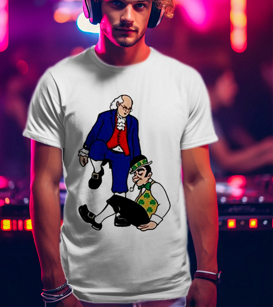Ben Franklin Stepover Cartoon Colonial Vs Leprechaun T-Shirt