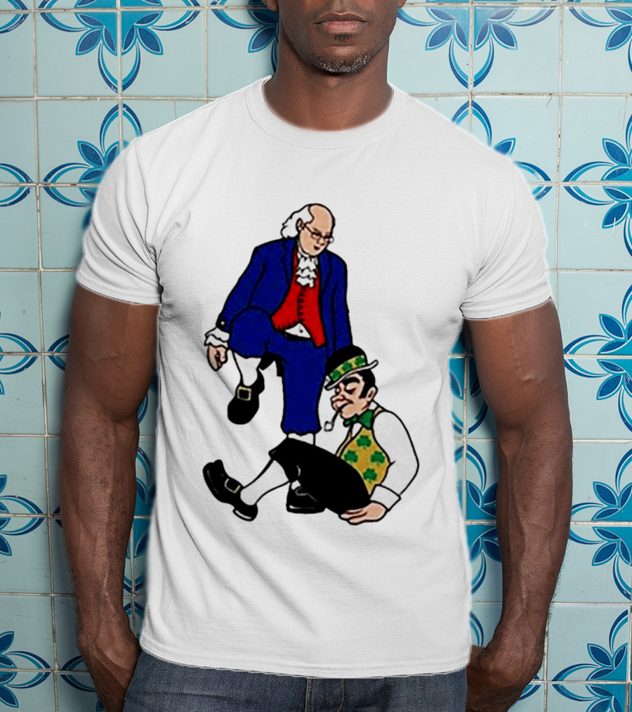 Ben Franklin Stepover Cartoon Colonial Vs Leprechaun T-Shirt
