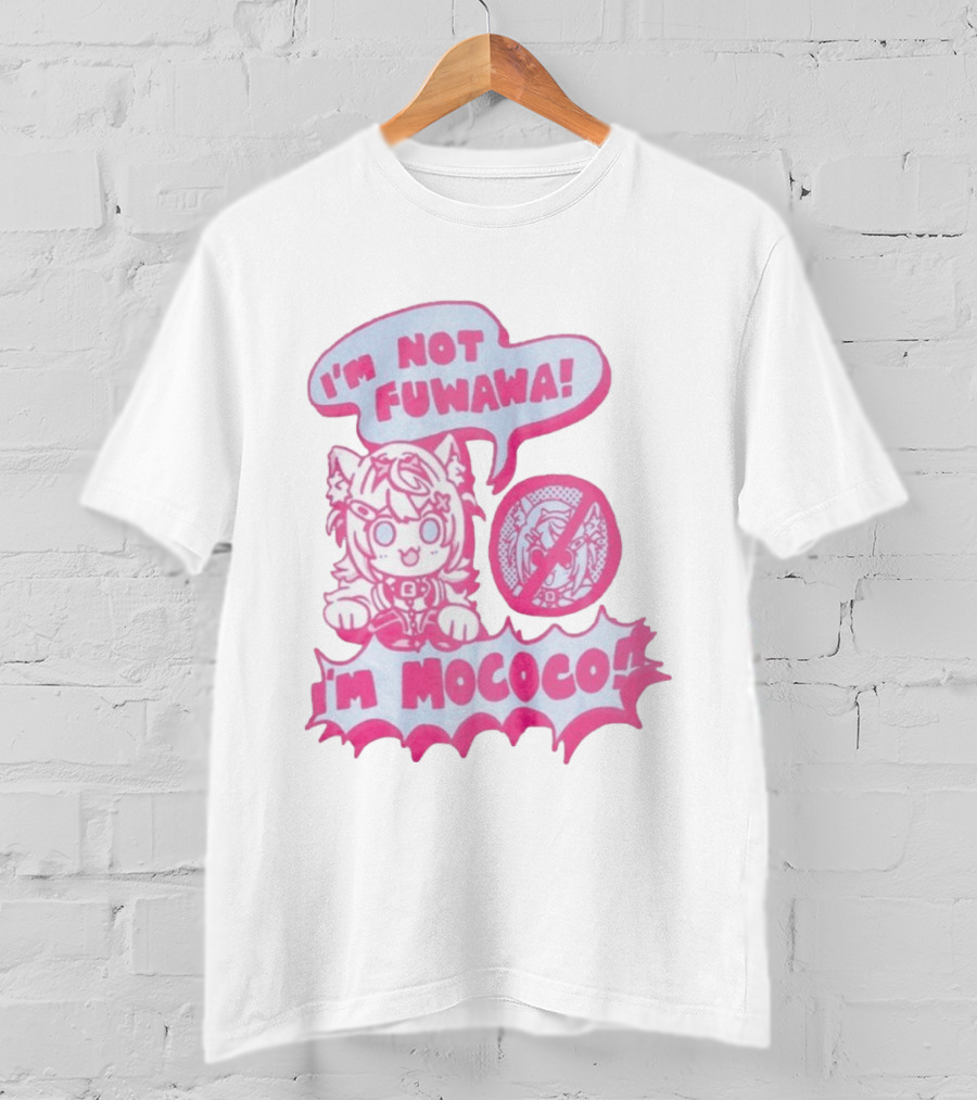 I'm Not Fuwawa I'm Mococo Anime Character Expression Pink And White Speech Bubbles T-Shirt