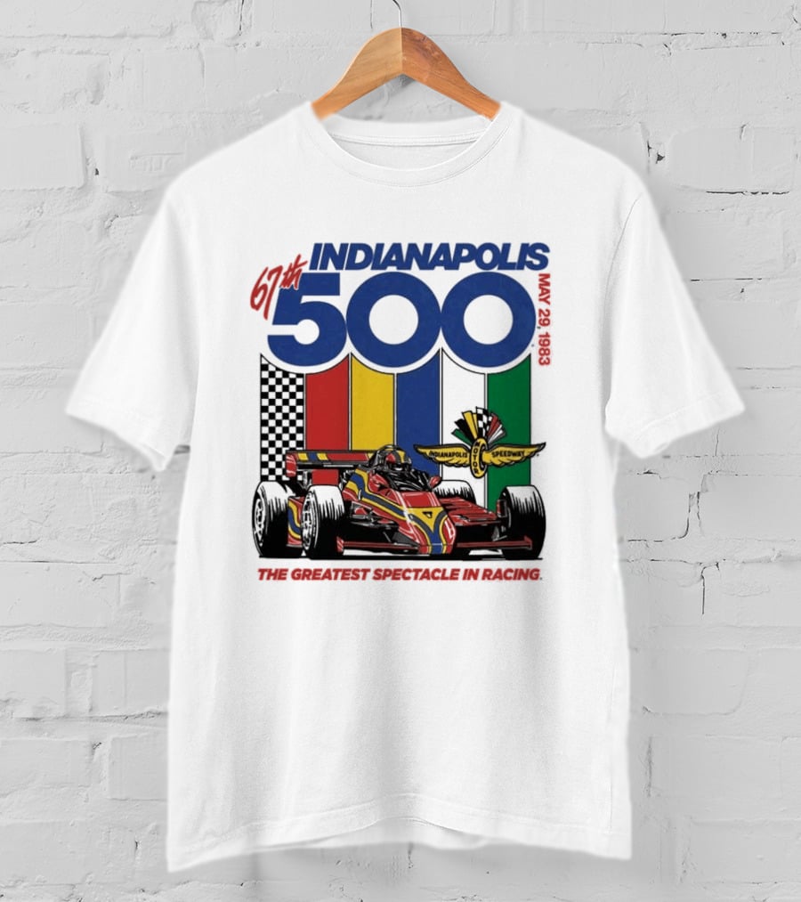 1983 Indianapolis 500 Racing Car With Speedway Wings And American Flag T-Shirt