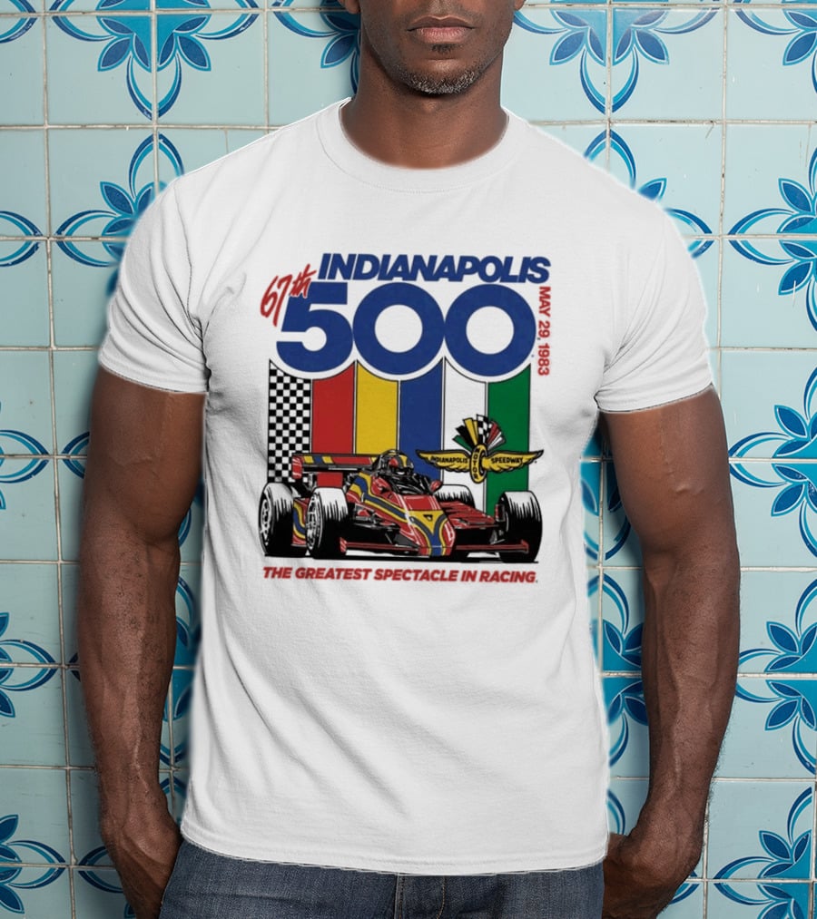 1983 Indianapolis 500 Racing Car With Speedway Wings And American Flag T-Shirt