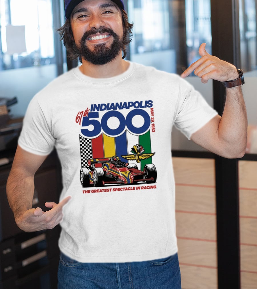 1983 Indianapolis 500 Racing Car With Speedway Wings And American Flag T-Shirt