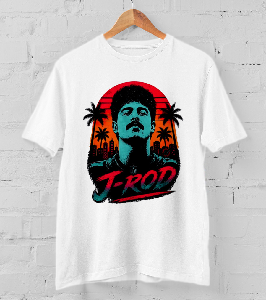 J Rod Retro Sunset Vibes With NFL And Palm Trees T-Shirt