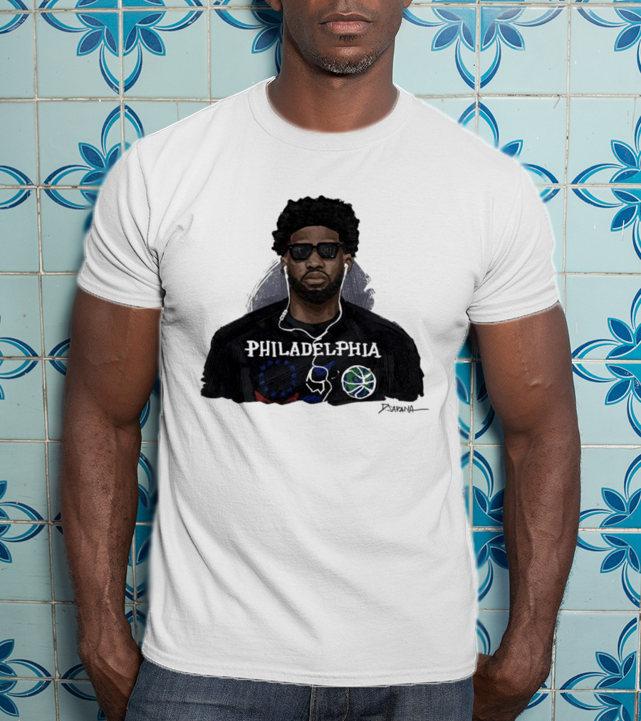 Philadelphia Basketball Sixers Joel Embiid Artwork By D. Sarana T-Shirt