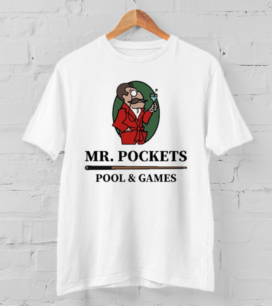 Mr. Pockets Pool And Games Iconic Gentleman With Martini And Cue T-Shirt