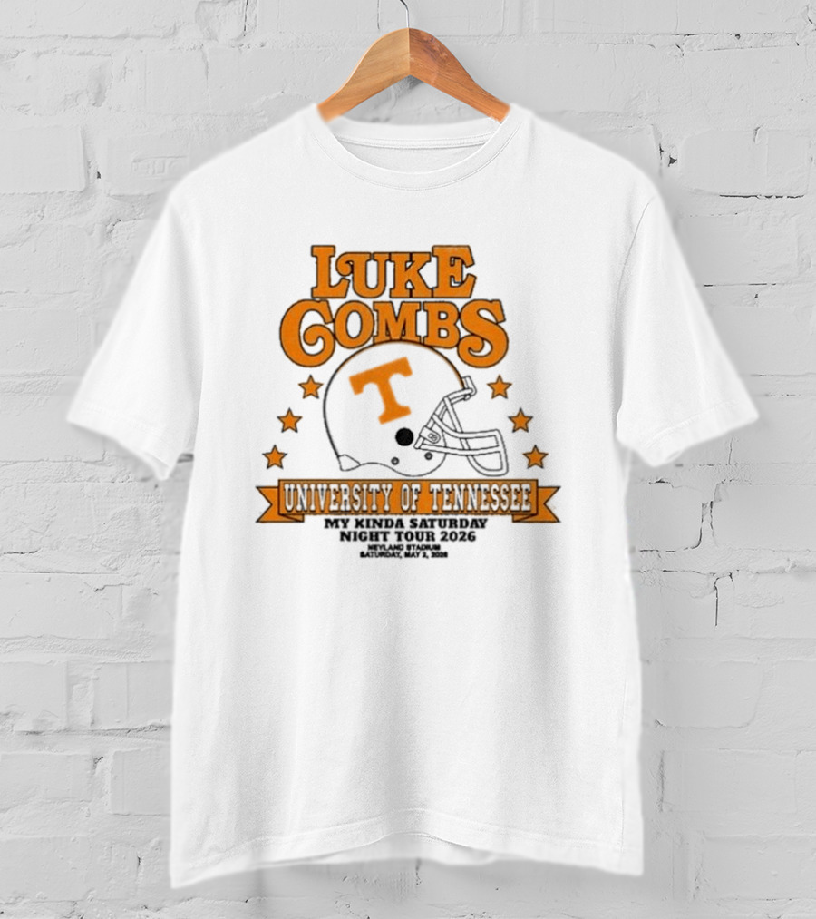 Luke Combs Neyland 05.02.2026 University Of Tennessee Football Helmet Stars Orange T-Shirt