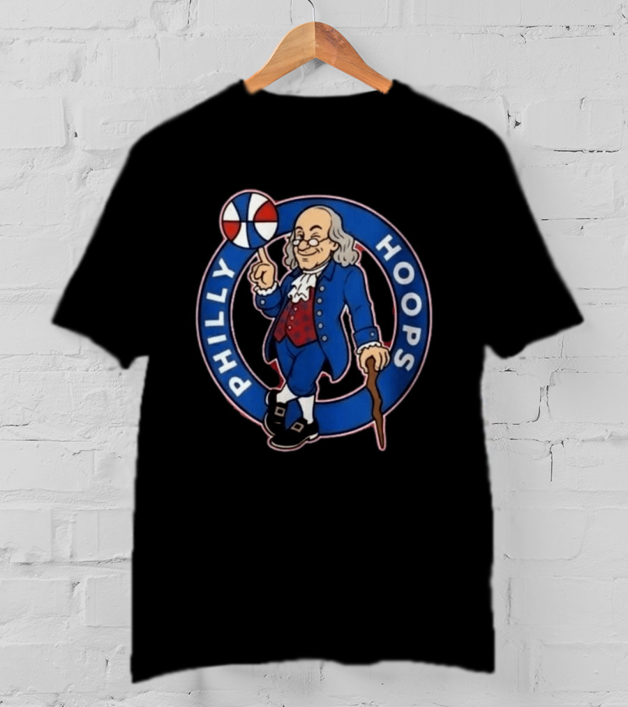 Ben Franklin Philly Hoops Basketball Icon With Dribbling Ball T-Shirt