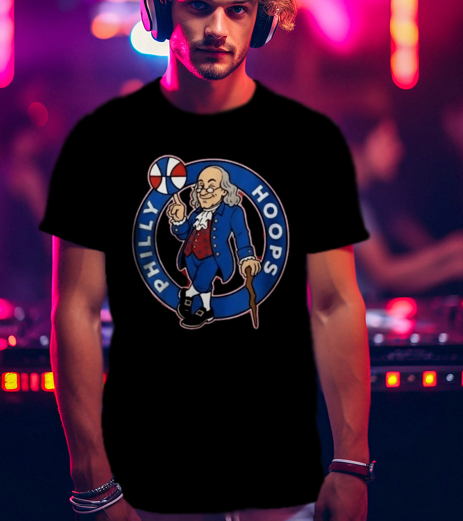 Ben Franklin Philly Hoops Basketball Icon With Dribbling Ball T-Shirt