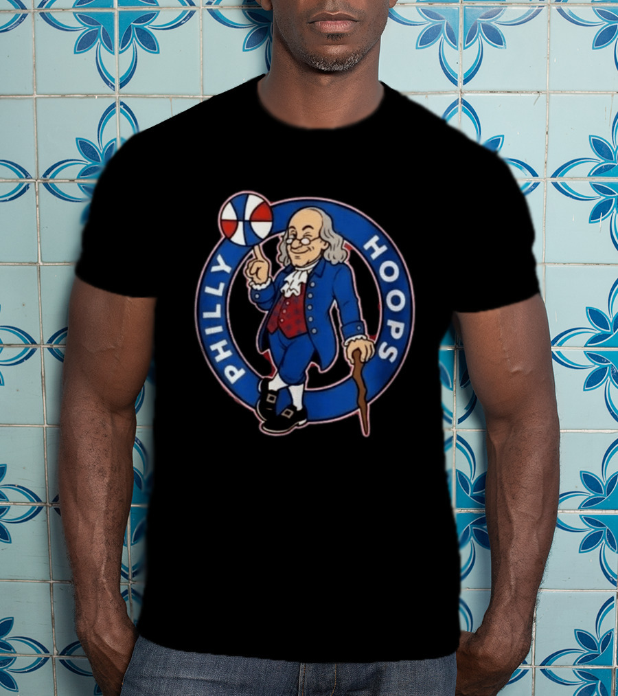 Ben Franklin Philly Hoops Basketball Icon With Dribbling Ball T-Shirt