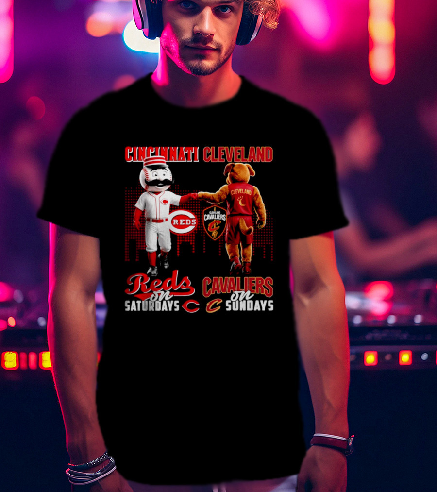 Cincinnati Reds Saturdays Vs Cleveland Cavaliers Sundays Skyline T-Shirt