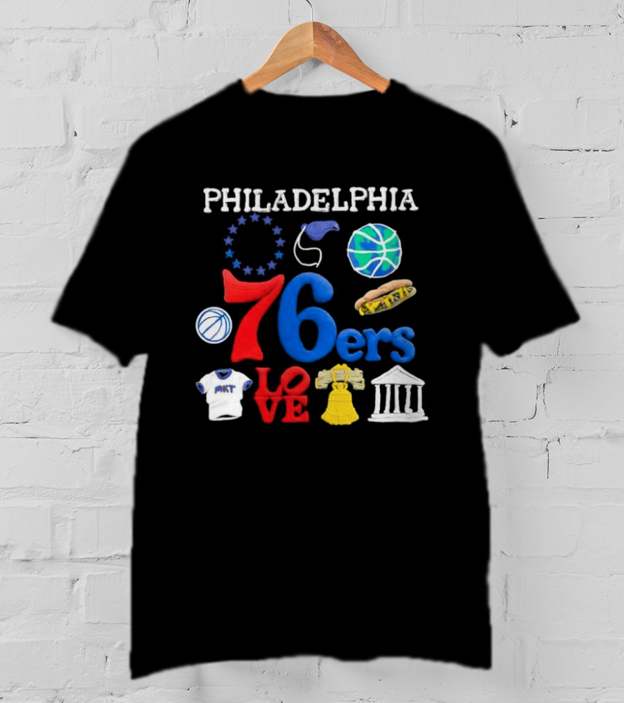 Philadelphia 76ers Claymation Icons Hot Dog Liberty Bell Basketball LOVE Statue City T-Shirt