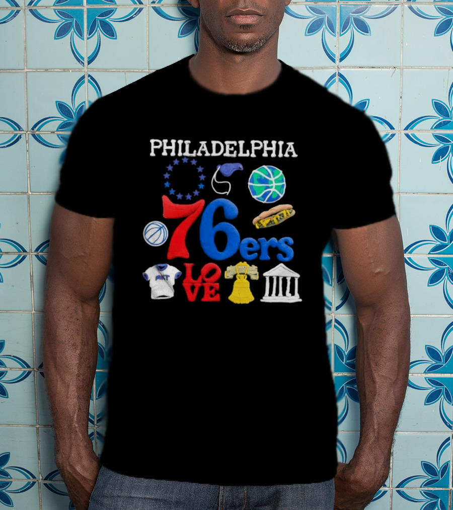 Philadelphia 76ers Claymation Icons Hot Dog Liberty Bell Basketball LOVE Statue City T-Shirt