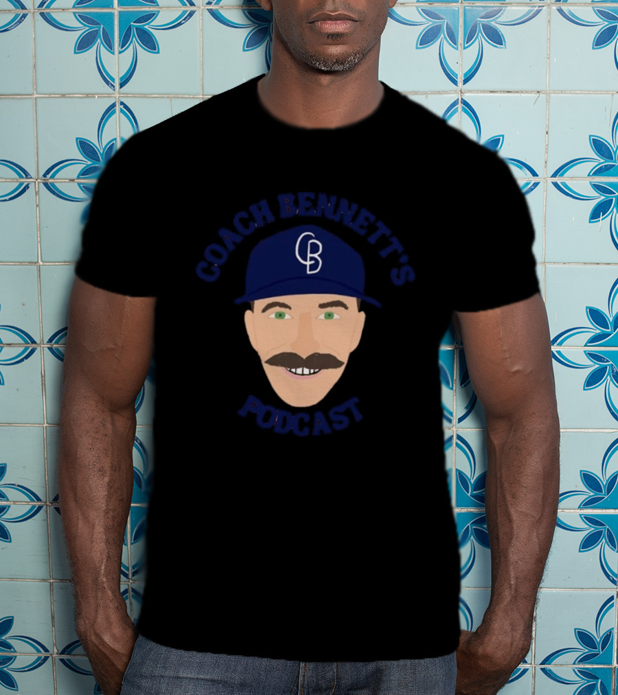 Coach Bennett's Podcast CB Hat Mustache Face T-Shirt
