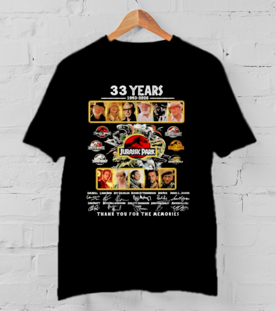33 Years 1993 2026 Jurassic Park Thank You For The Memories Signatures T-Shirt