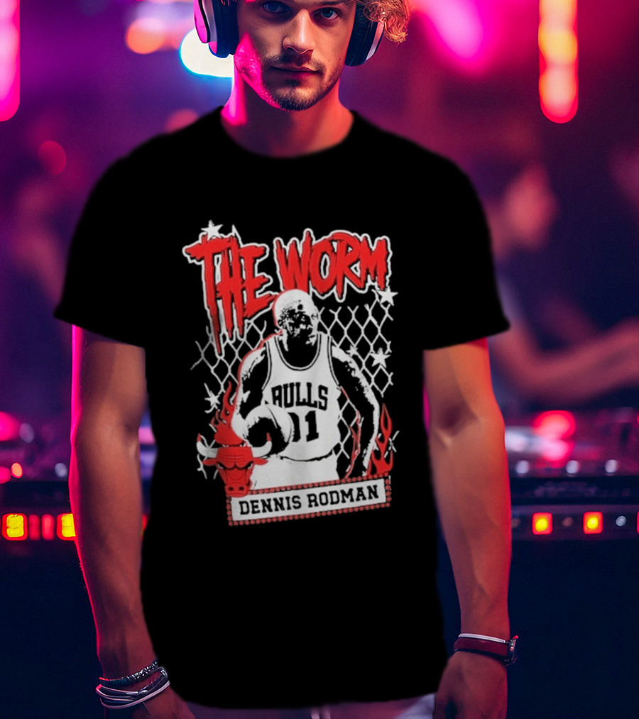 The Worm Dennis Rodman Bulls 91 Mitchell Ness NBA Street Player Chicago T-Shirt