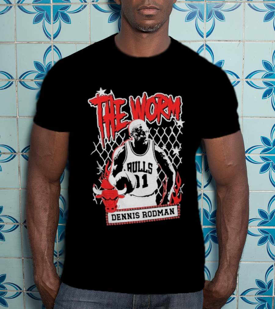 The Worm Dennis Rodman Bulls 91 Mitchell Ness NBA Street Player Chicago T-Shirt