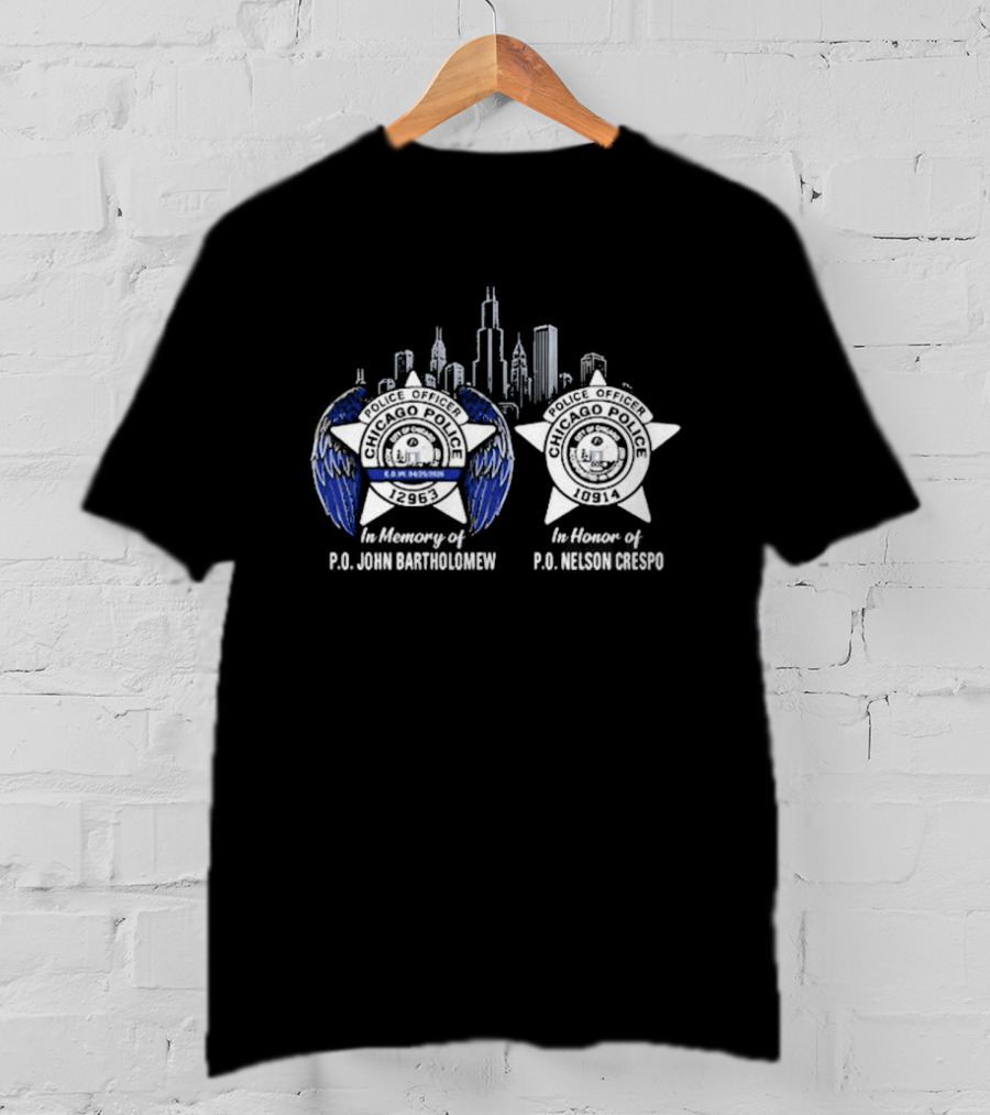 In Memory Of PO John Bartholomew And PO Nelson Crespo Badge Skyline T-Shirt