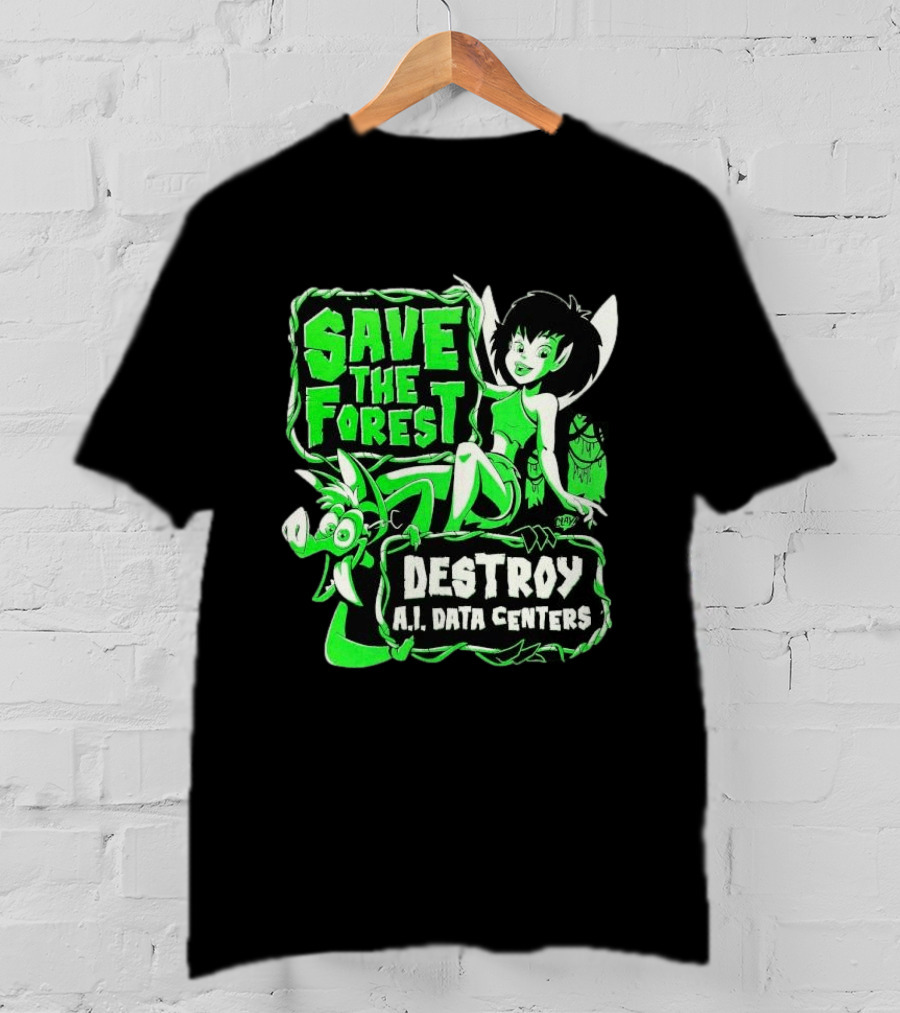 Save The Forest Destroy A.I. Data Centers Cartoon Fairy And Boar T-Shirt