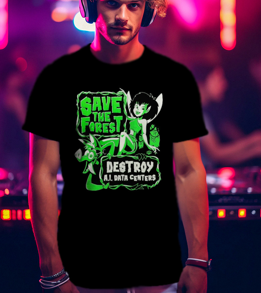 Save The Forest Destroy A.I. Data Centers Cartoon Fairy And Boar T-Shirt