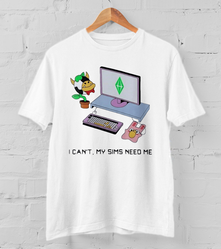 I Can't My Sims Need Me Cowplant Computer And Plumbob Gaming Setup T-Shirt