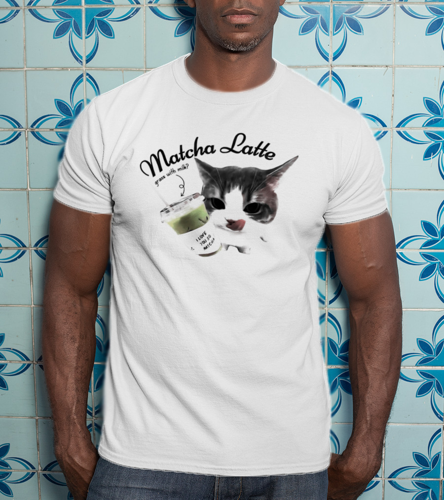 Matcha Latte Coffee Cat Kawaii With Paw And Tail T-Shirt