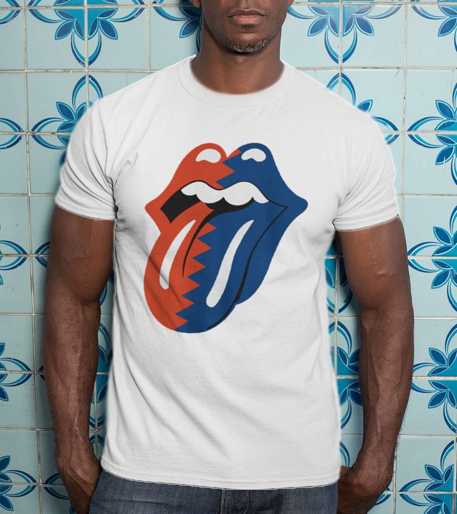 Rolling Stones Big Mouth Tongue Rare Red Blue Contrast T-Shirt