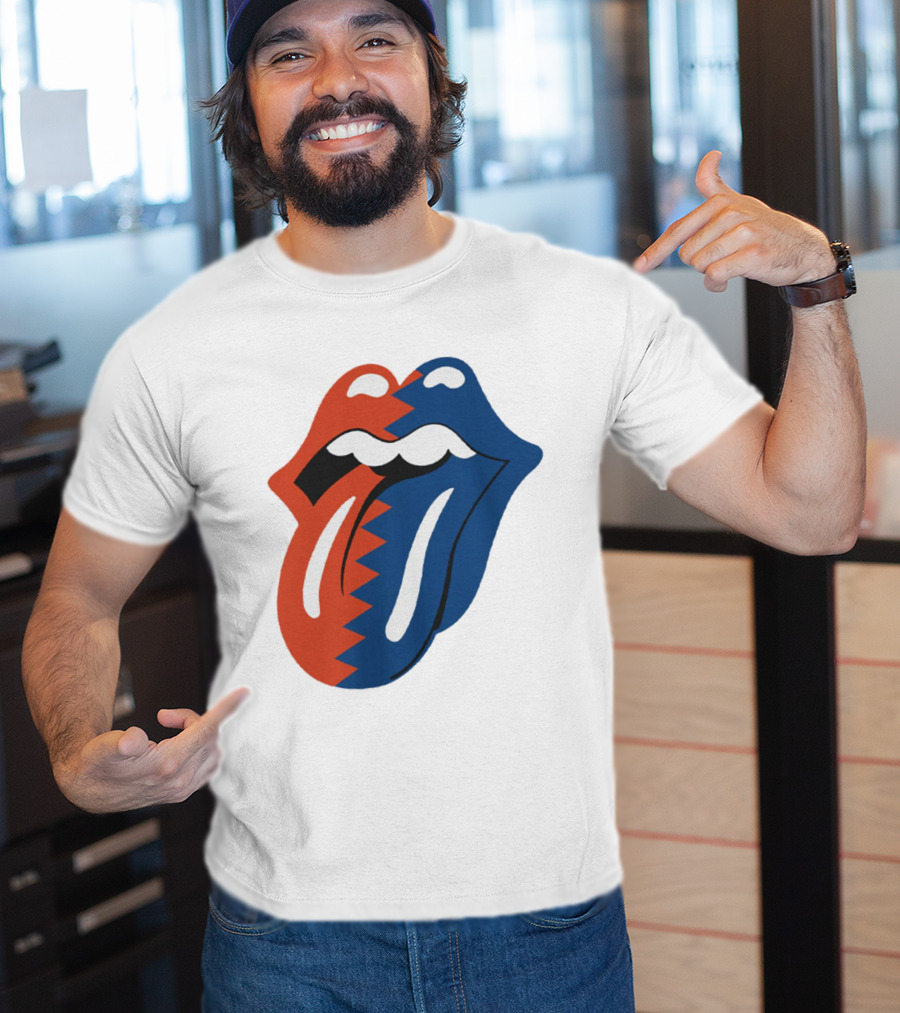 Rolling Stones Big Mouth Tongue Rare Red Blue Contrast T-Shirt
