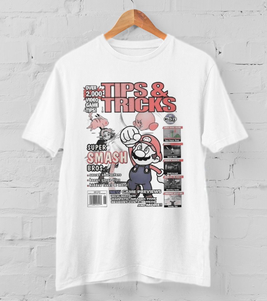 Super Smash Bros Over 2000 Video Game Tips And Tricks Retro Cover Mario Kirby Characters T-Shirt