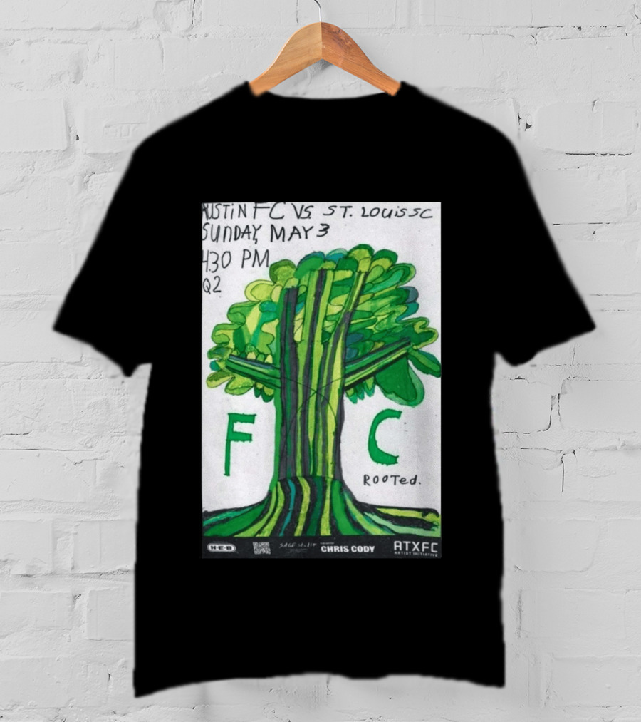 Austin FC Vs ST. Louis SC May 3 4:30 PM Q2 Rooted ATXFC Artist Initiative Chris Cody T-Shirt