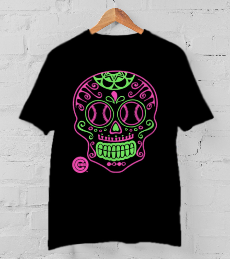 Chicago Cubs Sugar Skull 2026 Pink And Green Baseball T-Shirt