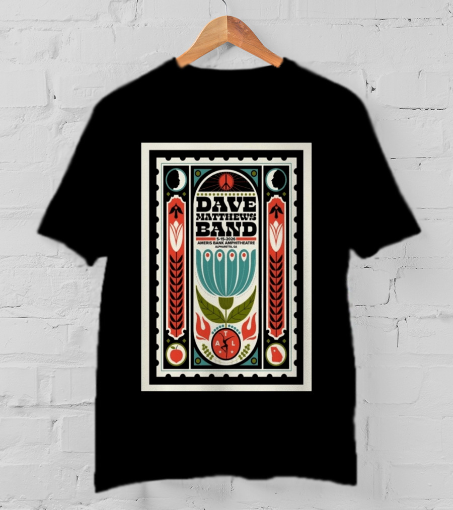 Dave Matthews Band 5 15 2026 Ameris Bank Amphitheatre Alpharetta GA Peace Symbol Floral T-Shirt