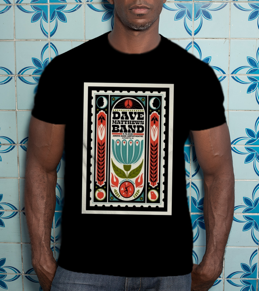 Dave Matthews Band 5 15 2026 Ameris Bank Amphitheatre Alpharetta GA Peace Symbol Floral T-Shirt