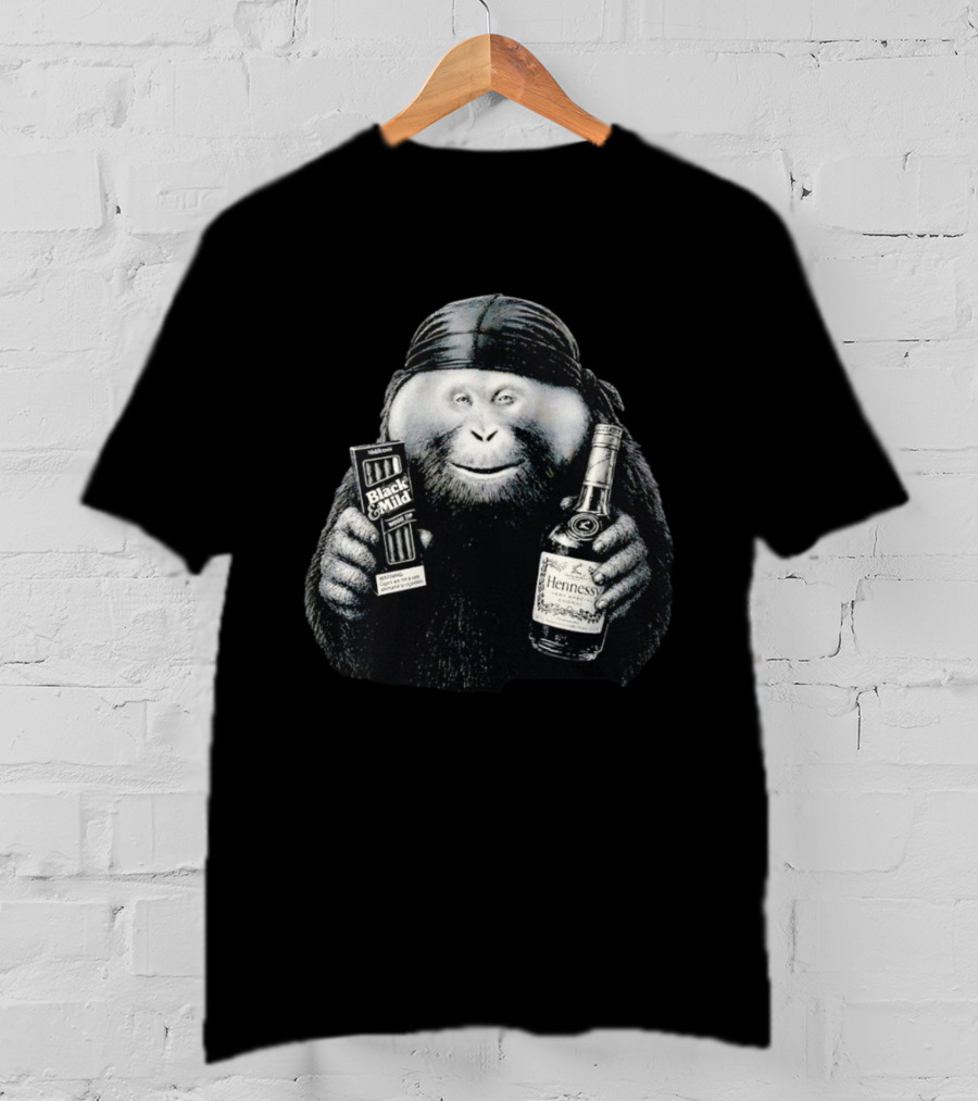 Gorilla Holding Black And Mild With Hennessy Bottle Combination T-Shirt