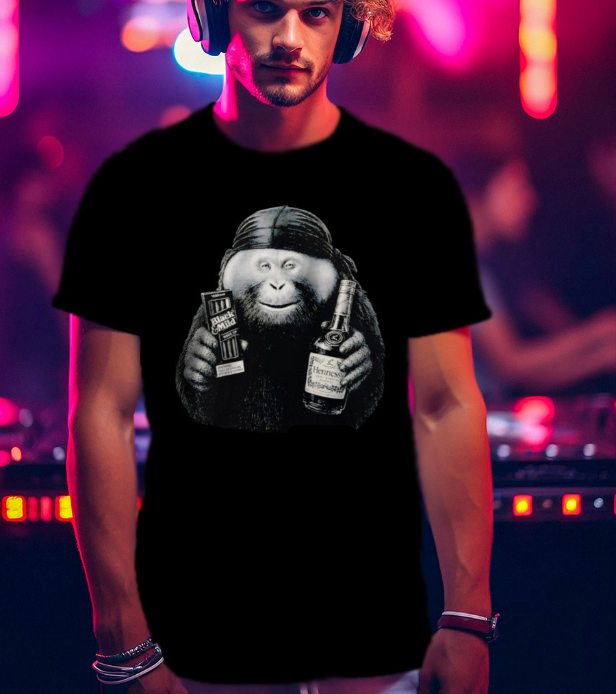 Gorilla Holding Black And Mild With Hennessy Bottle Combination T-Shirt