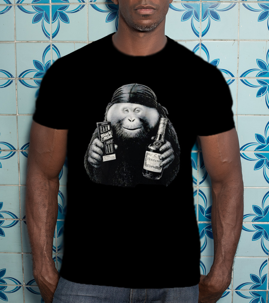 Gorilla Holding Black And Mild With Hennessy Bottle Combination T-Shirt