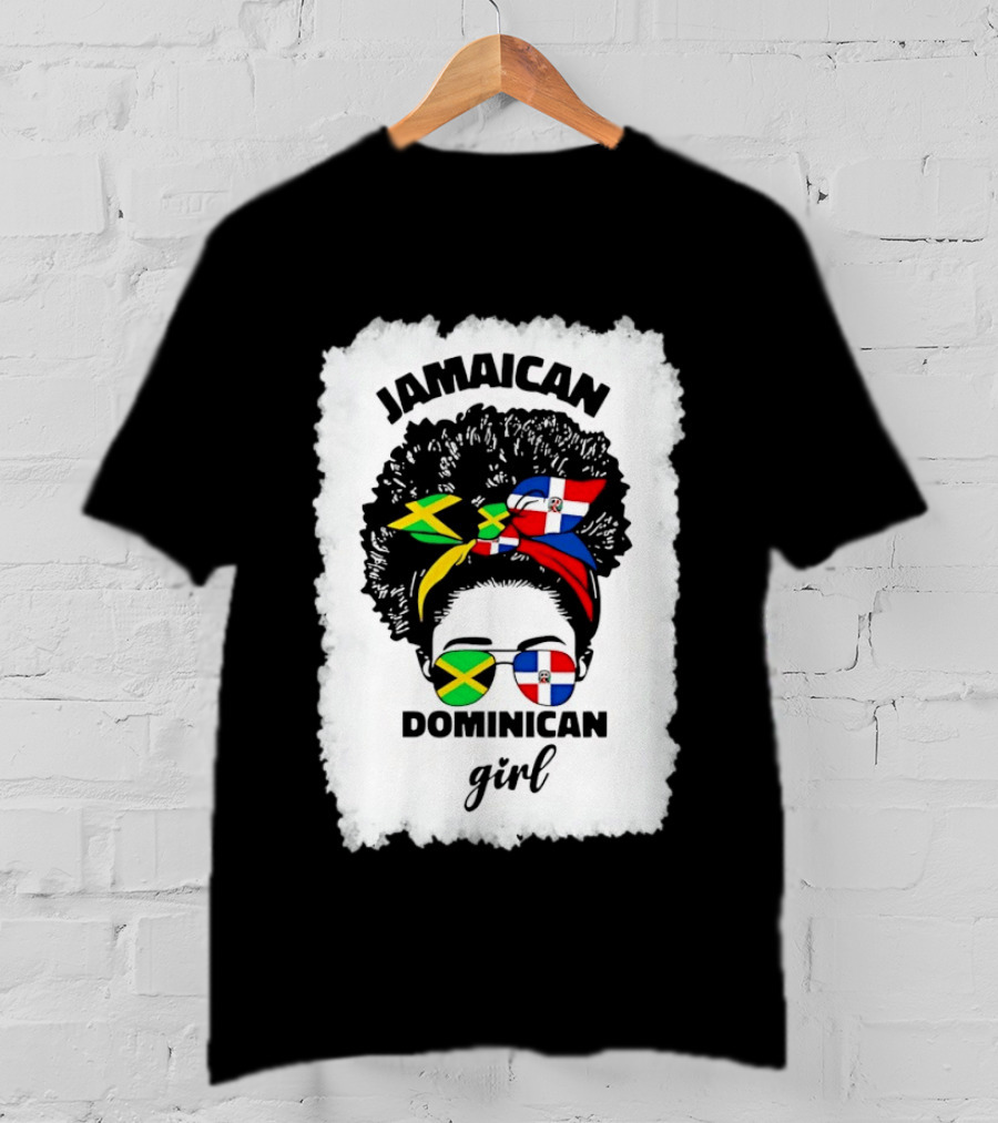 Jamaican Dominican Girl Afro Headwrap Flag Sunglasses T-Shirt