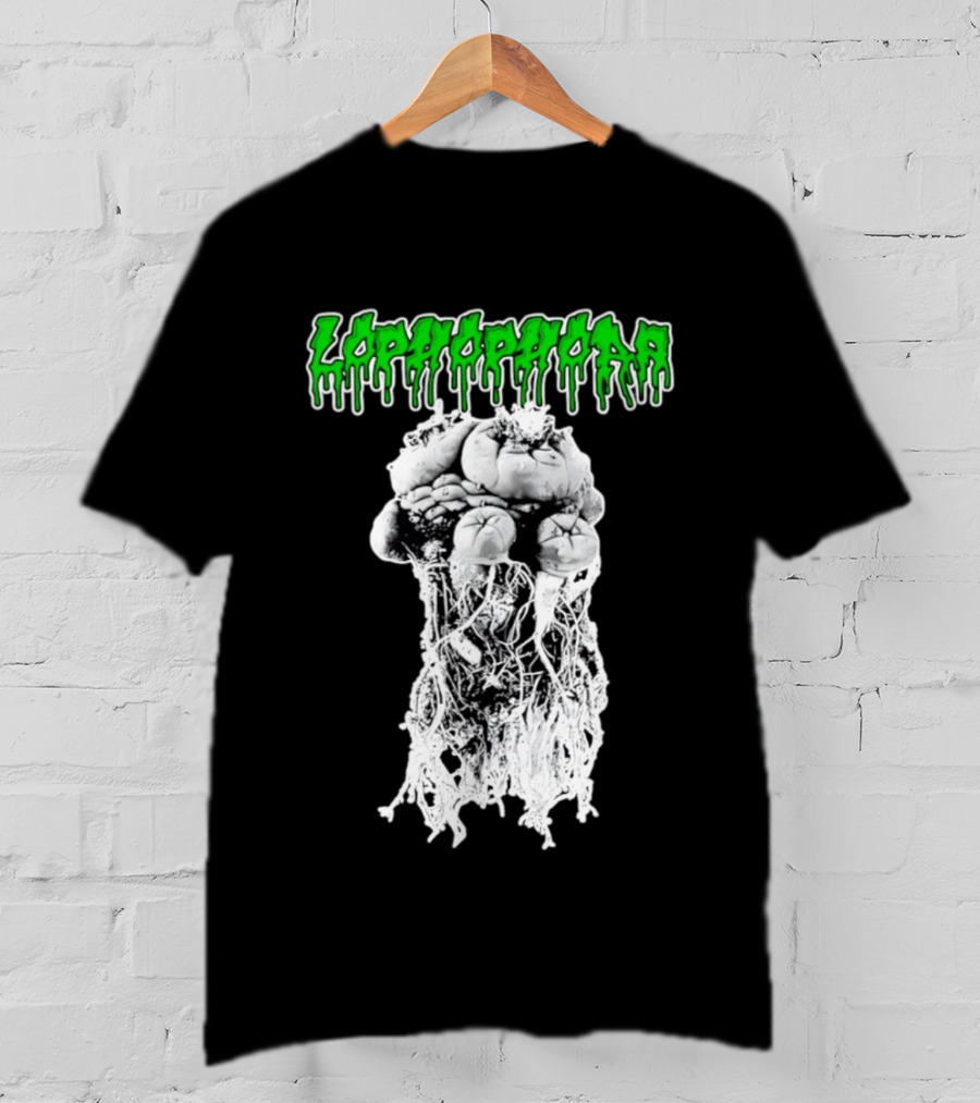 Lophophora Cactus Dripping Text With Detailed Root T-Shirt