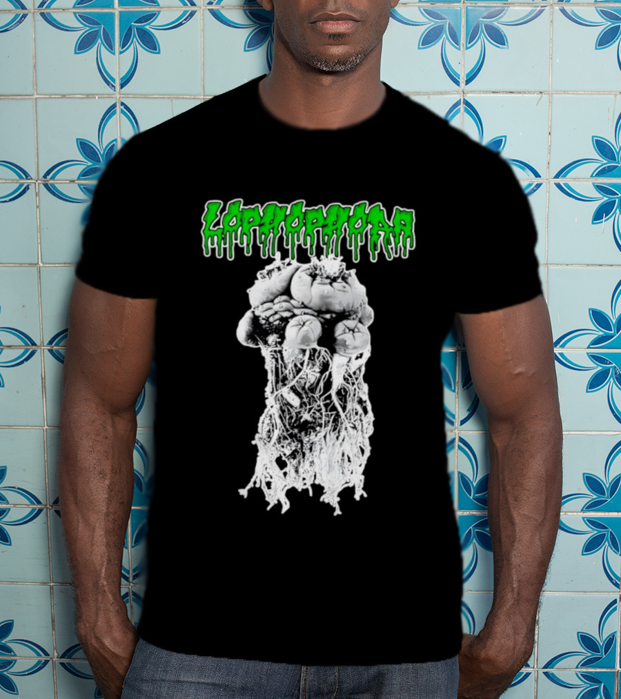 Lophophora Cactus Dripping Text With Detailed Root T-Shirt