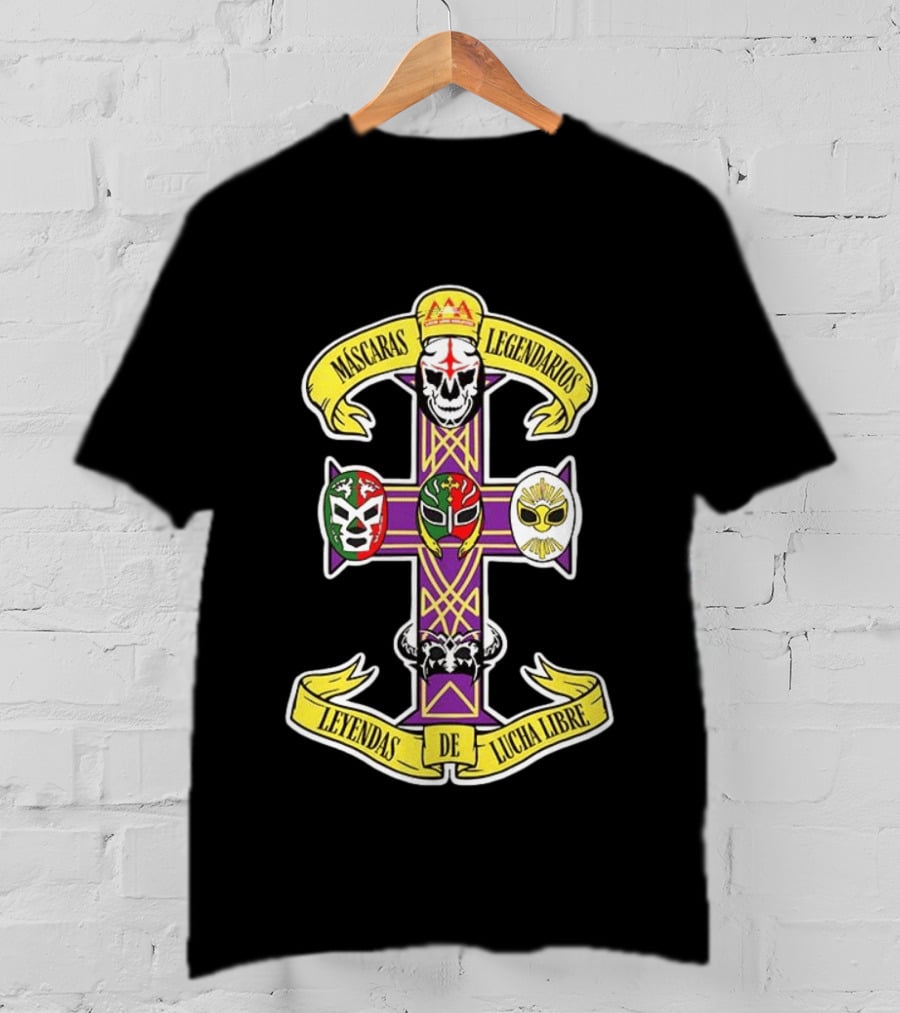 Máscaras Legendarios Leyendas De Lucha Libre Cross Skulls And Masks T-Shirt