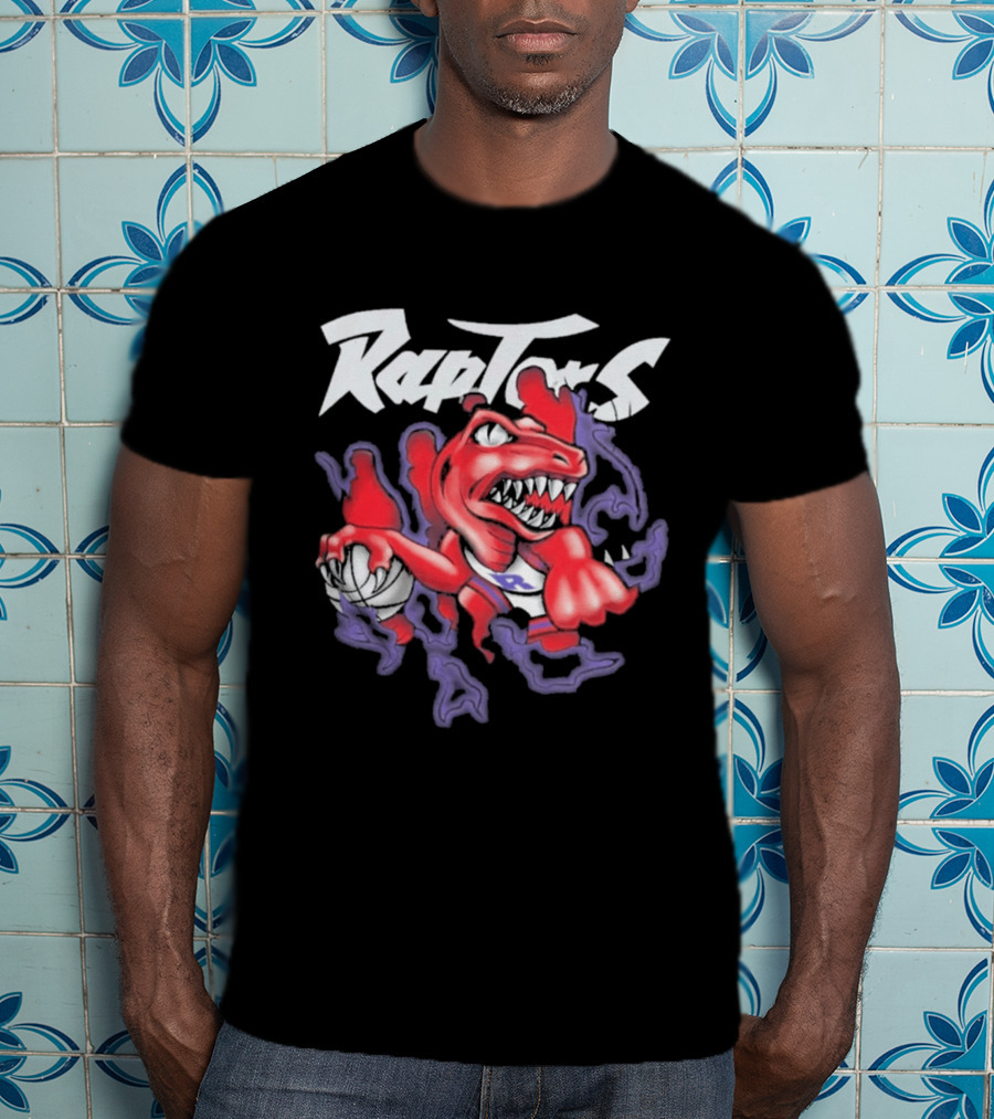 Raptors Purple Cartoon Dinosaur With Basketball T-Shirt