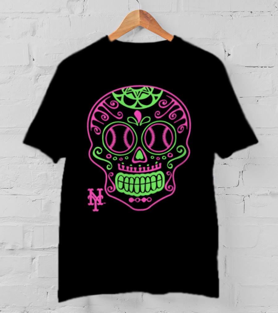 New York Mets Neon Pink Green Sugar Skull 2026 T-Shirt