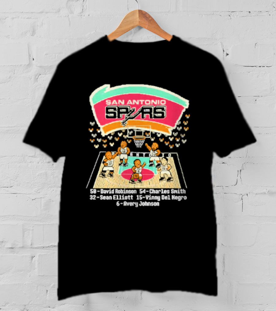 San Antonio Spurs David Robinson Charles Smith Sean Elliott Vinny Del Negro Avery Johnson Basketball Team T-Shirt