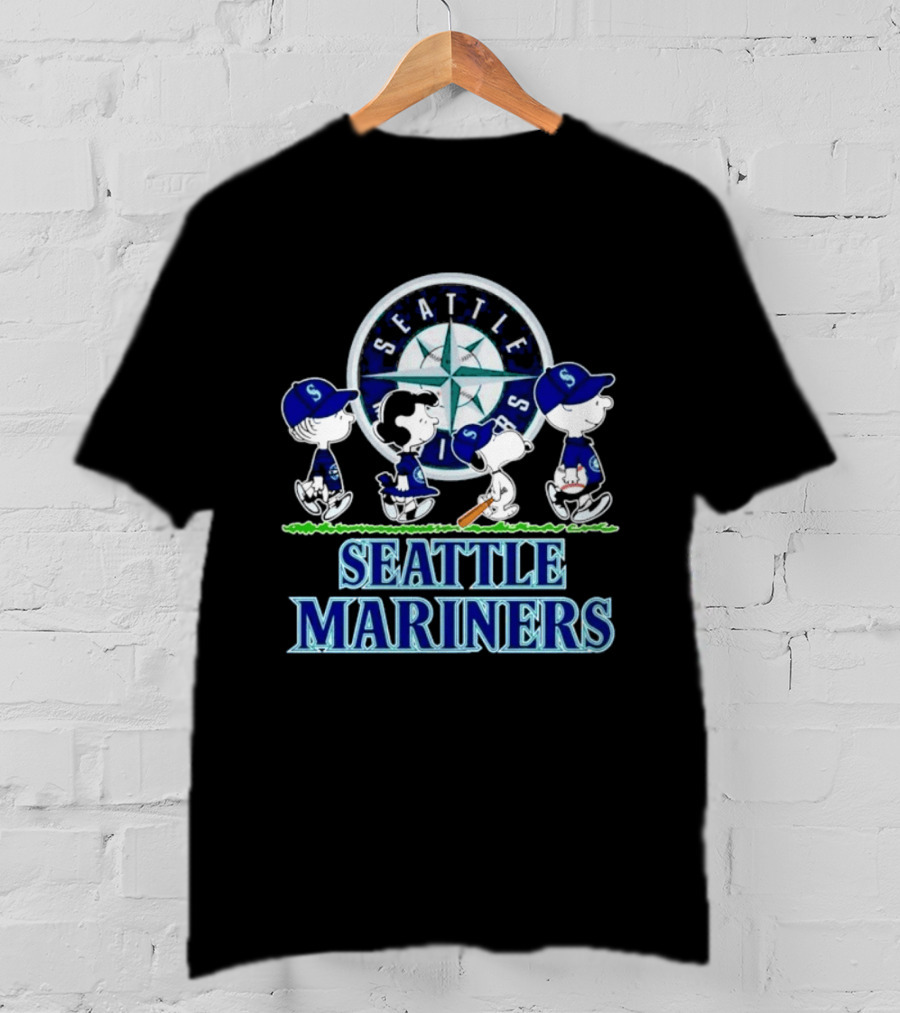 Seattle Mariners Peanuts Characters Walking Road T-Shirt