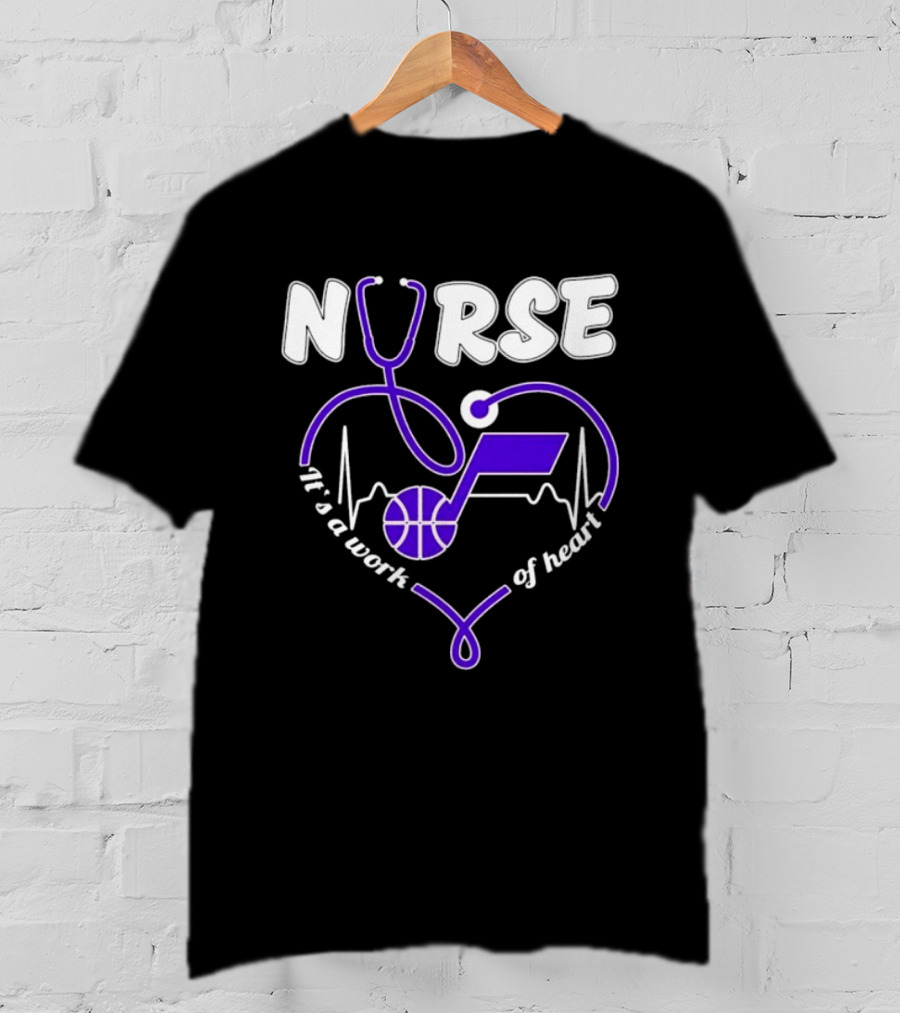 Utah Jazz Nurse It's A Work Of Heart Stethoscope Basketball T-Shirt